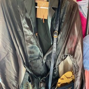 Vintage 6 piece bundle Black Satin Wrap top with Embroidered Detail